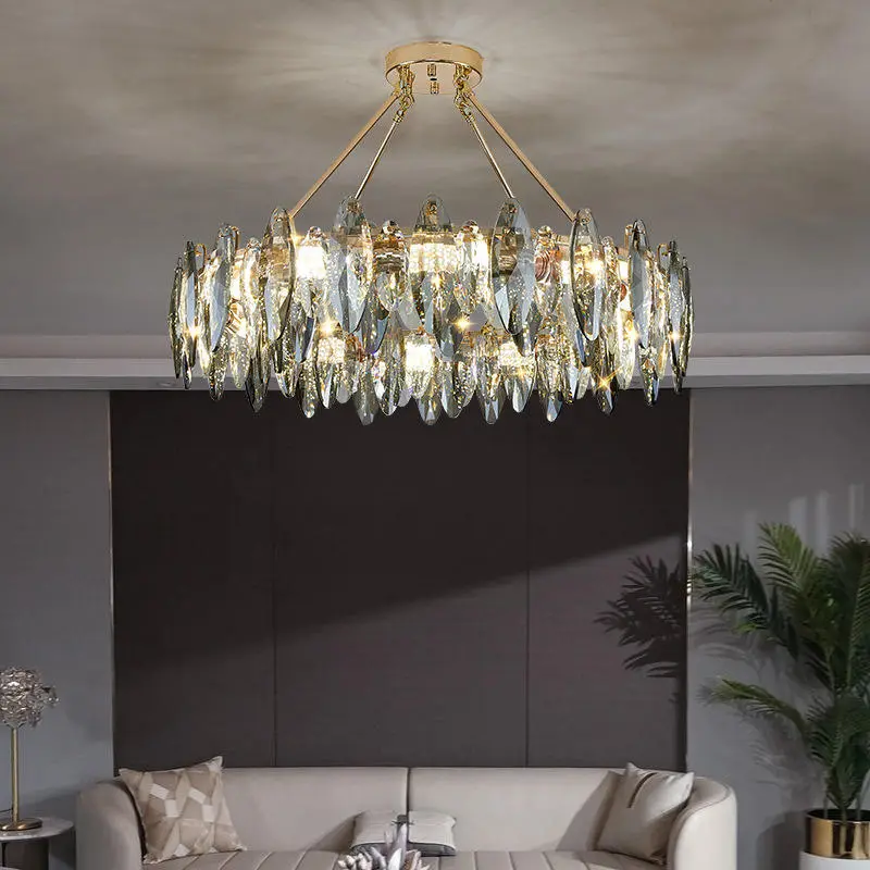 Chandelier Lamp Luxury Middle Crystal Hardware Home Decor Banquet Hall for Home Villa Hotel Adjustable Height Pendant Li — view 1