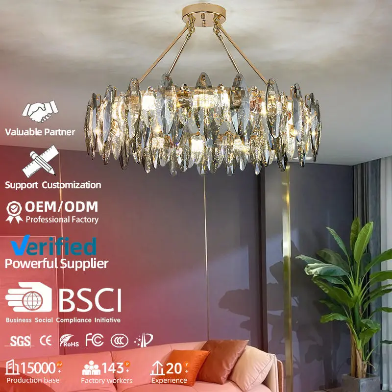 Chandelier Lamp Luxury Middle Crystal Hardware Home Decor Banquet Hall for Home Villa Hotel Adjustable Height Pendant Li — view 2