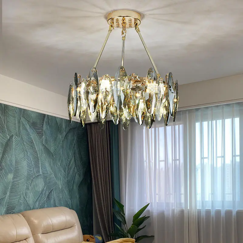 Chandelier Lamp Luxury Middle Crystal Hardware Home Decor Banquet Hall for Home Villa Hotel Adjustable Height Pendant Li — view 5