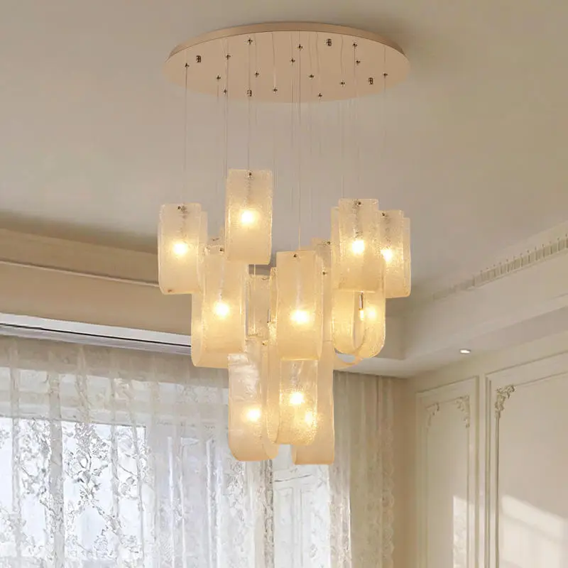 Luxury Villa Lobby Banquet Chandelier Adjustable Height LED Dimmable Iron Glass Pendant Lamp for Home Hotel Living Room — view 1