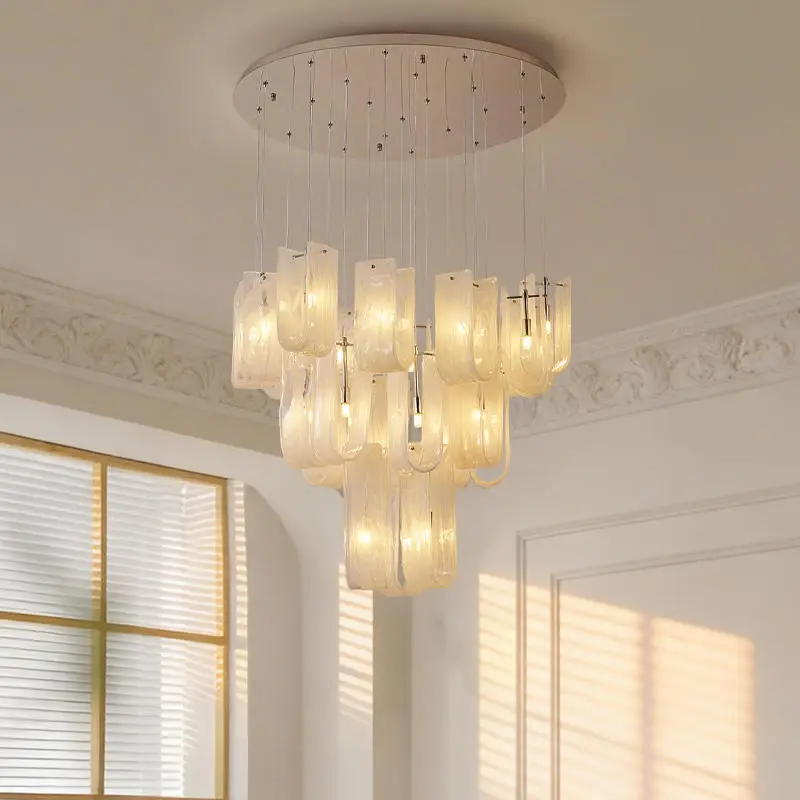 Luxury Villa Lobby Banquet Chandelier Adjustable Height LED Dimmable Iron Glass Pendant Lamp for Home Hotel Living Room — view 3