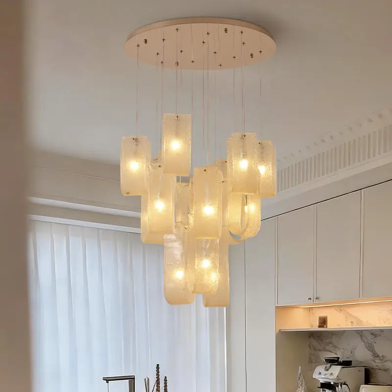 Luxury Villa Lobby Banquet Chandelier Adjustable Height LED Dimmable Iron Glass Pendant Lamp for Home Hotel Living Room — view 5