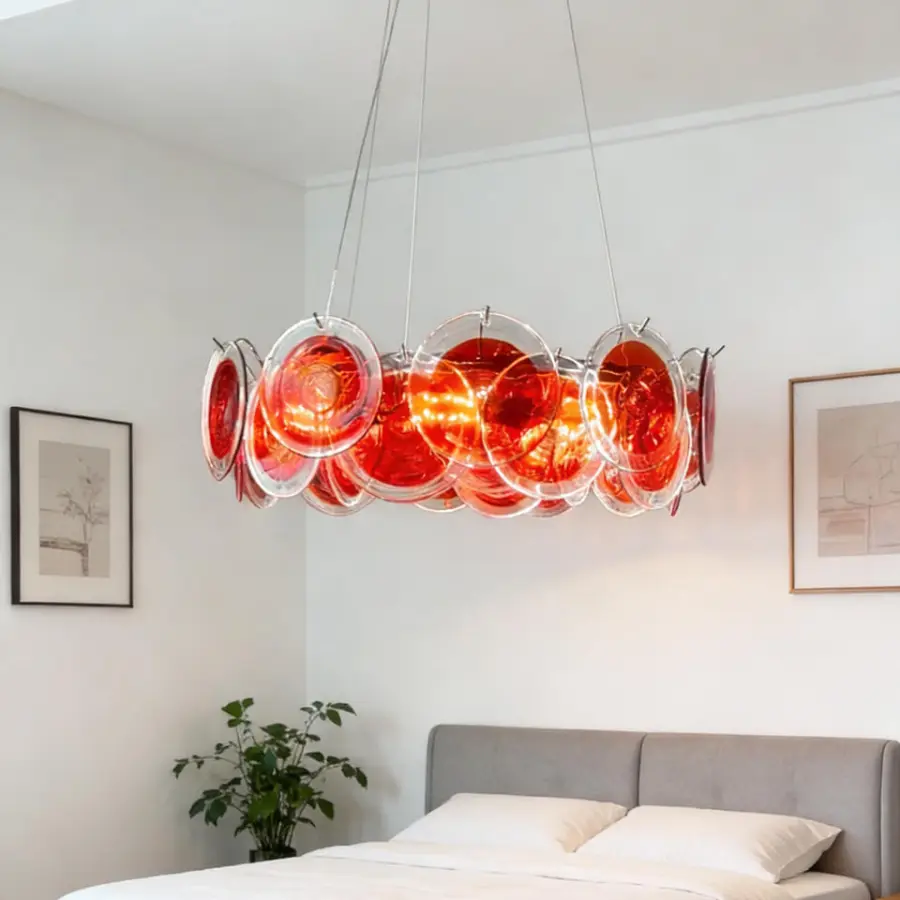 Luxury Red Home Bedroom Ceiling Pendant Lamp Iron LED Chandelier Lamp Banquet Hall Villa Bar Home Decor Glass LED Living — view 1
