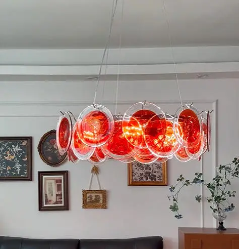 Luxury Red Home Bedroom Ceiling Pendant Lamp Iron LED Chandelier Lamp Banquet Hall Villa Bar Home Decor Glass LED Living — view 2