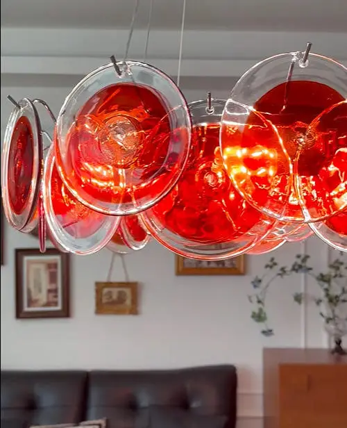 Luxury Red Home Bedroom Ceiling Pendant Lamp Iron LED Chandelier Lamp Banquet Hall Villa Bar Home Decor Glass LED Living — view 3