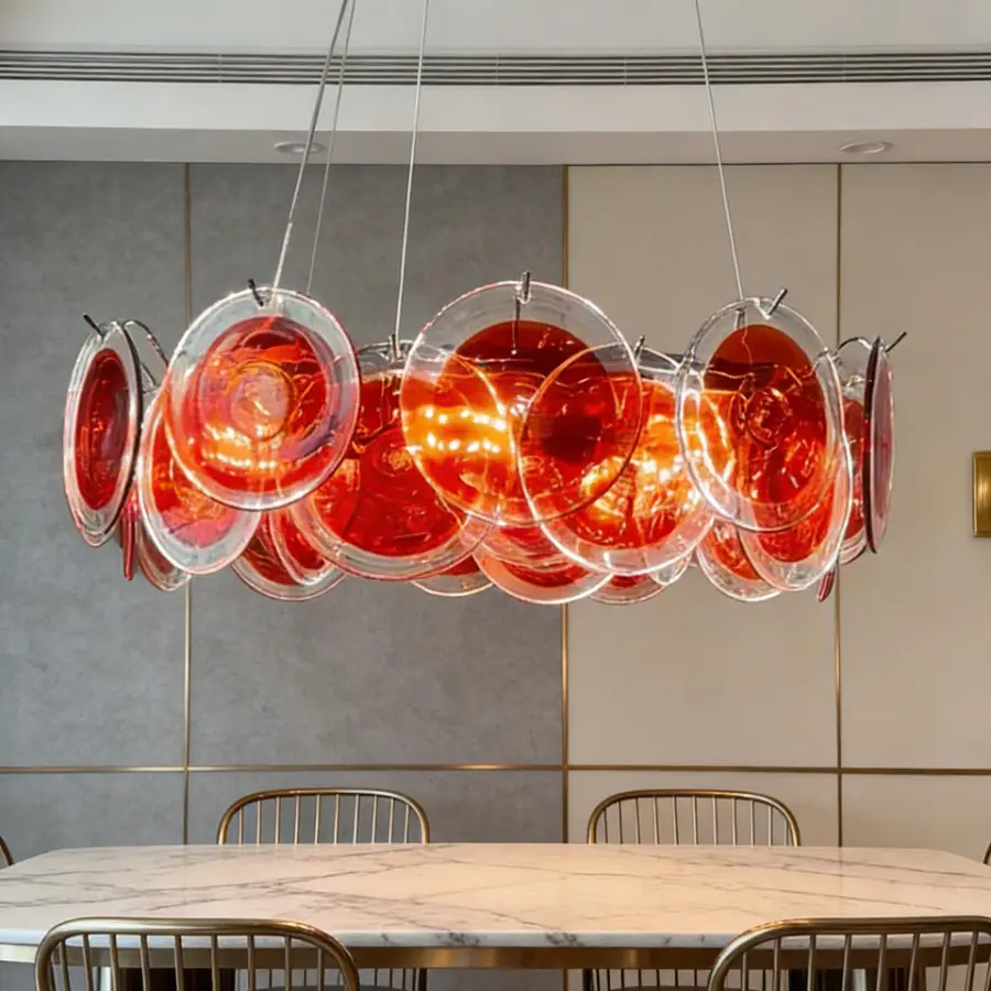 Luxury Red Home Bedroom Ceiling Pendant Lamp Iron LED Chandelier Lamp Banquet Hall Villa Bar Home Decor Glass LED Living — view 4