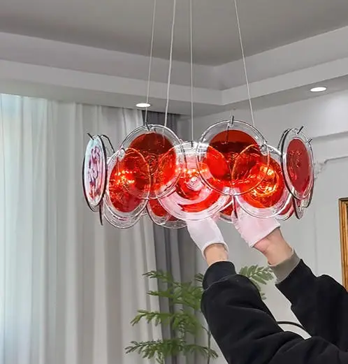 Luxury Red Home Bedroom Ceiling Pendant Lamp Iron LED Chandelier Lamp Banquet Hall Villa Bar Home Decor Glass LED Living — view 6