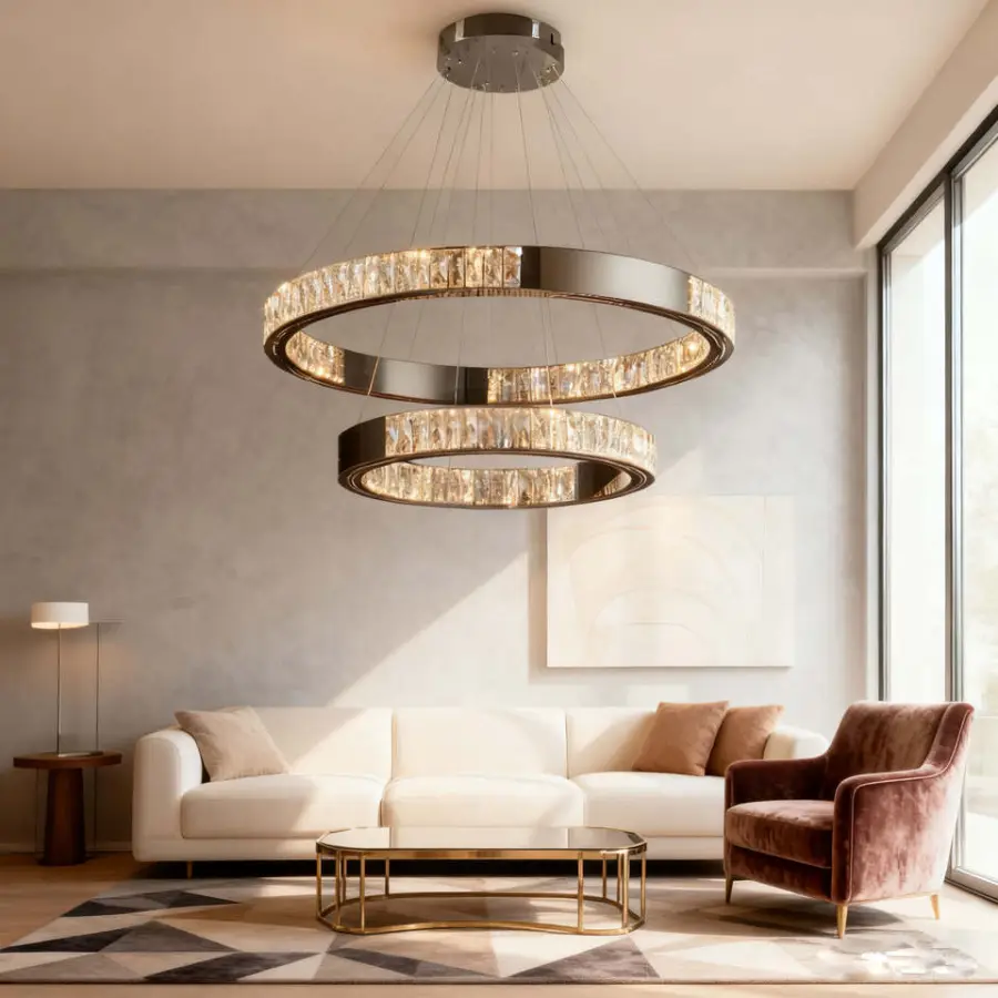 Modern Luxury LED Home Decor Crystal Chandelier Lamp for Villa Hotel Lobby Banquet Hall Stainless Steel Pendant Light — view 1