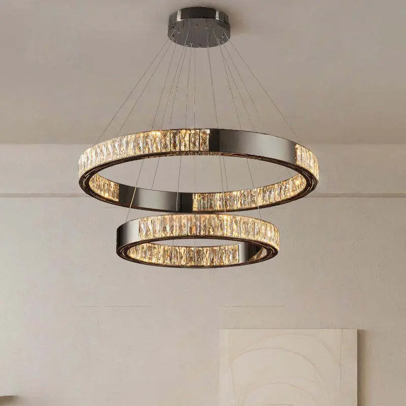 Modern Luxury LED Home Decor Crystal Chandelier Lamp for Villa Hotel Lobby Banquet Hall Stainless Steel Pendant Light — view 2