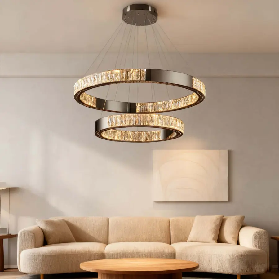 Modern Luxury LED Home Decor Crystal Chandelier Lamp for Villa Hotel Lobby Banquet Hall Stainless Steel Pendant Light — view 3
