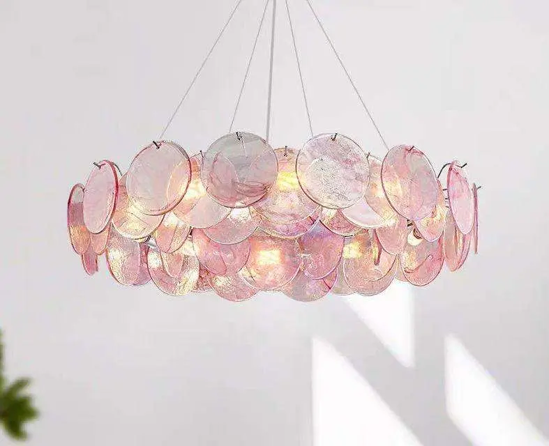 Luxury Modern Adjustable Height Pink Iron Glass LED Chandelier Lamp for Living Room Home Decor Pendant Hanging — view 4