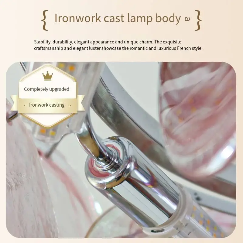 Luxury Modern Living Room Pink Iron Glass LED Chandelier with Adjustable Height Hanging Middle Size Ceiling Pendant Ligh — view 5
