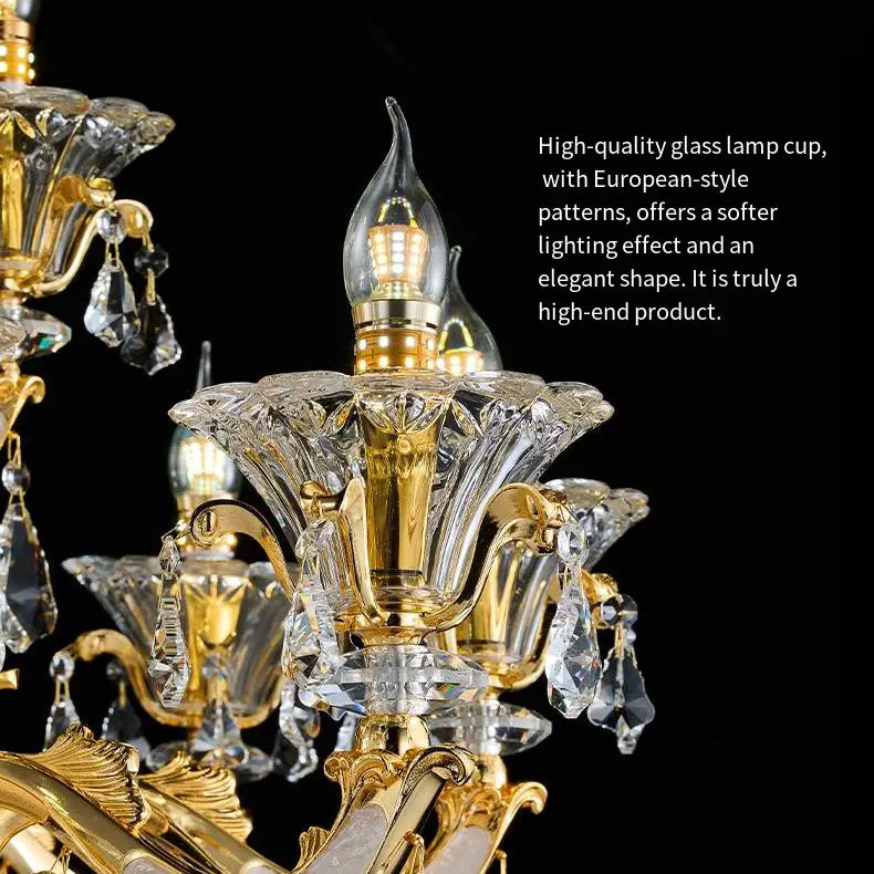 Gold Luxury Villa Lobby Banquet Hall Chandelier Light Crystal LED for Hotel Livingroom Adjustable Height Modern Pendant — view 3
