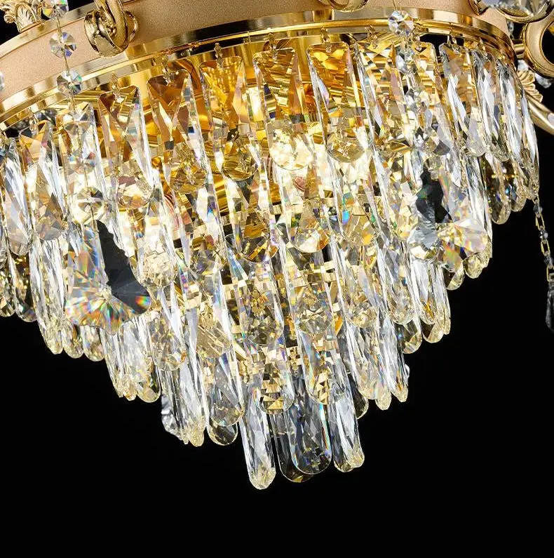 Gold Luxury Villa Lobby Banquet Hall Chandelier Light Crystal LED for Hotel Livingroom Adjustable Height Modern Pendant — view 5
