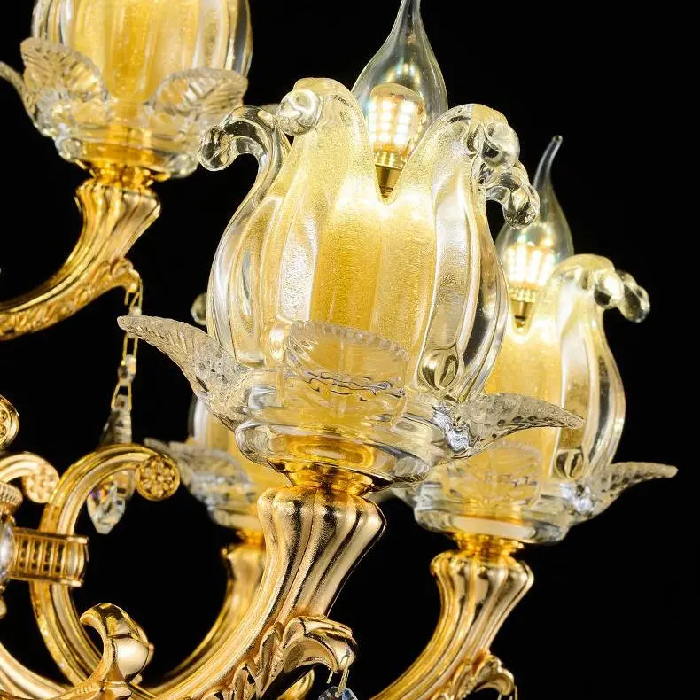 Modern Luxury Contemporary Gold Crystal Chandelier LED Adjustable Height Dimmable 360 Beam Living Room Ceiling Pendant L — view 4