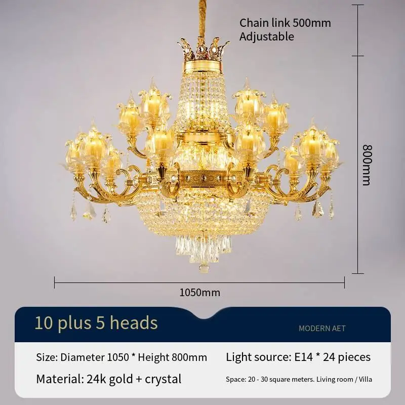 Modern Luxury Contemporary Gold Crystal Chandelier LED Adjustable Height Dimmable 360 Beam Living Room Ceiling Pendant L — view 6