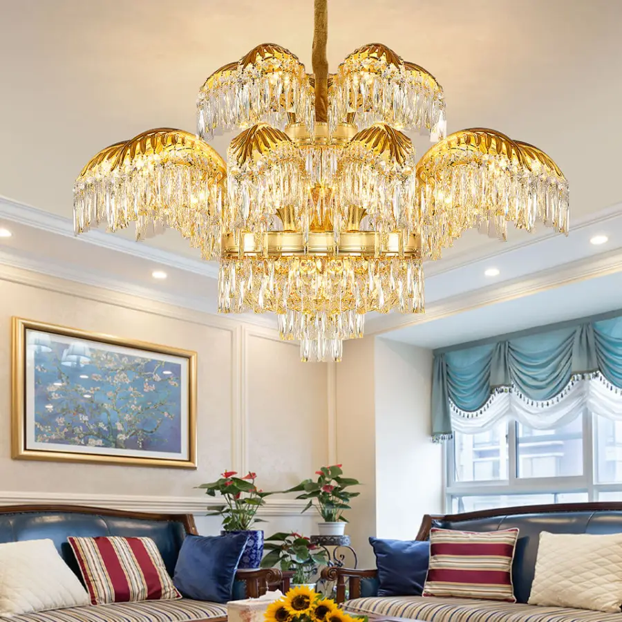 Luxury Villa Home Hotel Branch Gold Crystal Pendant Lamp Banquet Hall Led Chandelier Light for Living Room Lobby Hanging — view 1