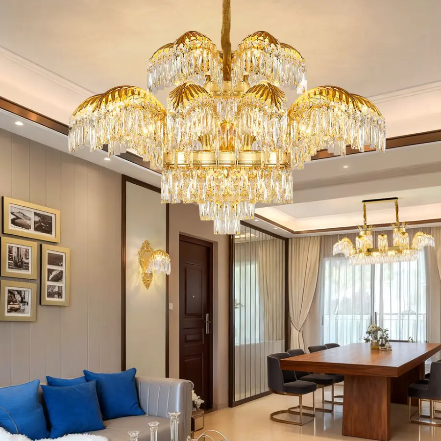 Luxury Villa Home Hotel Branch Gold Crystal Pendant Lamp Banquet Hall Led Chandelier Light for Living Room Lobby Hanging — view 2