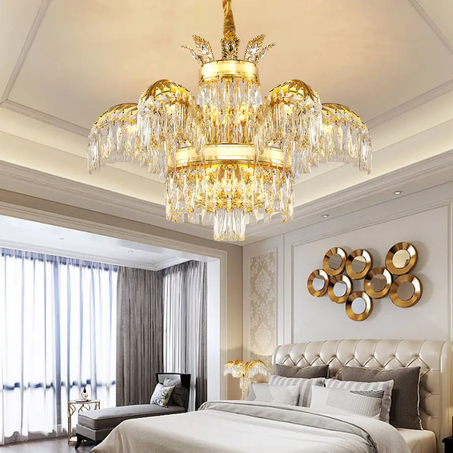 Luxury Villa Home Hotel Branch Gold Crystal Pendant Lamp Banquet Hall Led Chandelier Light for Living Room Lobby Hanging — view 4