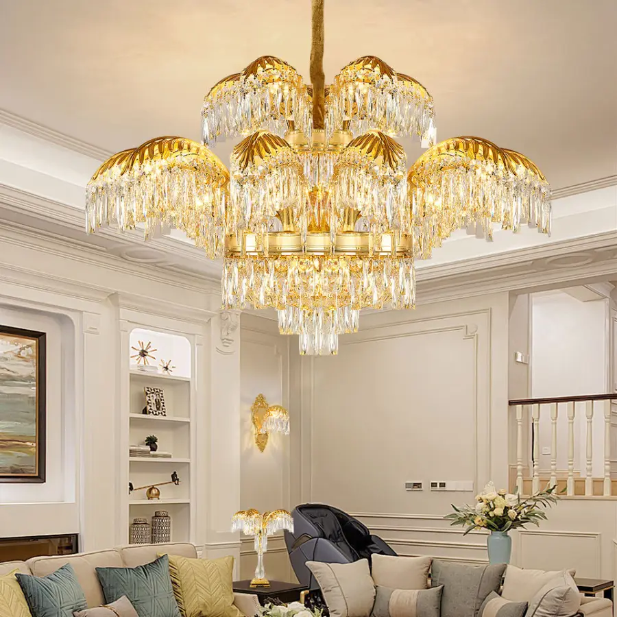 Luxury Villa Home Hotel Branch Gold Crystal Pendant Lamp Banquet Hall Led Chandelier Light for Living Room Lobby Hanging — view 6