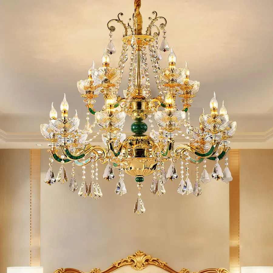 European Antique Luxury Gold Crystal Adjustable Height LED Chandelier Dimmable Feature for Living Room Home Hotel Villa — view 2
