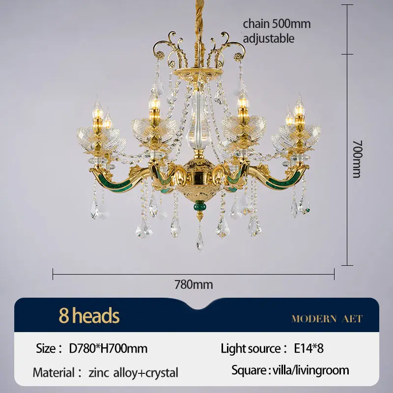 European Antique Luxury Gold Crystal Adjustable Height LED Chandelier Dimmable Feature for Living Room Home Hotel Villa — view 3