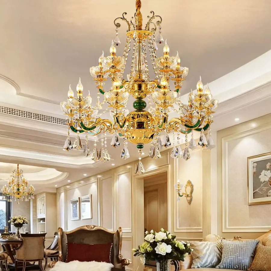 European Antique Luxury Gold Crystal Adjustable Height LED Chandelier Dimmable Feature for Living Room Home Hotel Villa — view 4