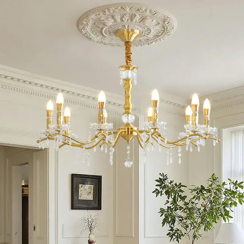 Modern Led Wedding Banquet Hall Luxury Crystal Chandelier Light for Villa Copper for Living Bedroom Copper Ceiling Penda — view 1