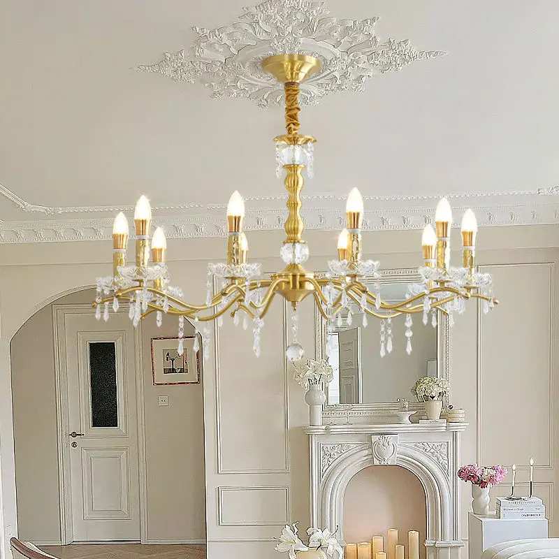Modern Led Wedding Banquet Hall Luxury Crystal Chandelier Light for Villa Copper for Living Bedroom Copper Ceiling Penda — view 2