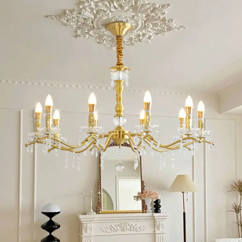 Modern Led Wedding Banquet Hall Luxury Crystal Chandelier Light for Villa Copper for Living Bedroom Copper Ceiling Penda — view 4