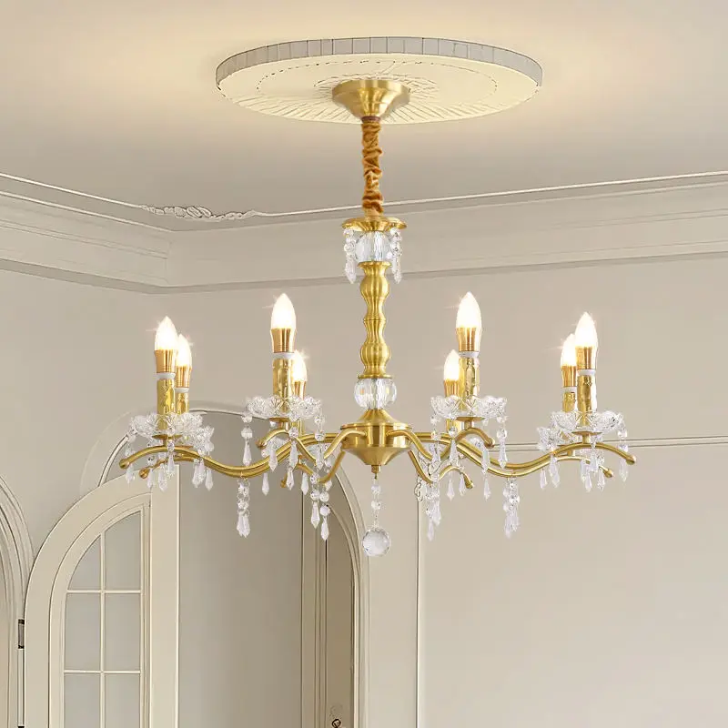 Modern Led Wedding Banquet Hall Luxury Crystal Chandelier Light for Villa Copper for Living Bedroom Copper Ceiling Penda — view 6