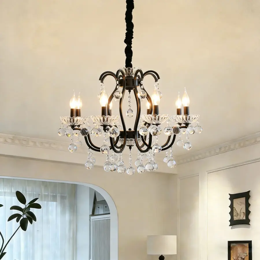 Romantic Candle Chandelier Light Modern Iron Crystal Wedding Banquet Hall Home Hotel Villa Decor Glass Pendant Lamp — view 1