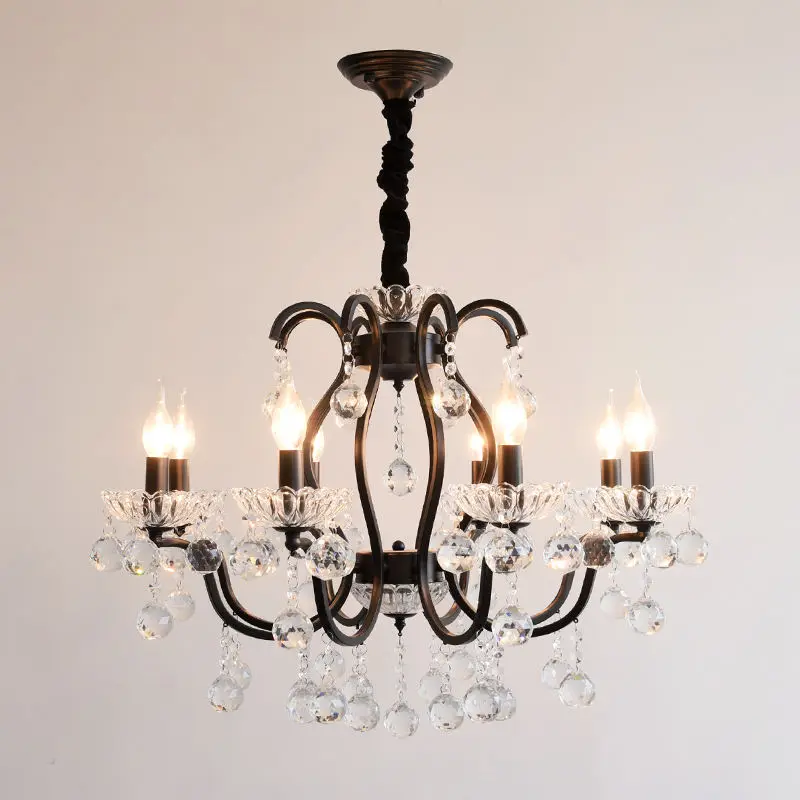 Romantic Candle Chandelier Light Modern Iron Crystal Wedding Banquet Hall Home Hotel Villa Decor Glass Pendant Lamp — view 4