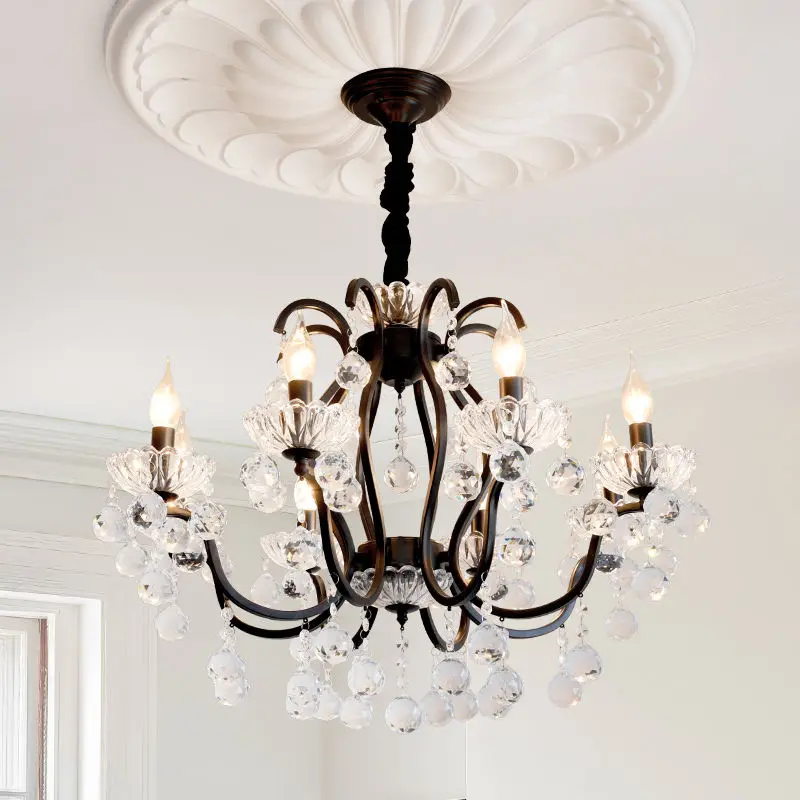 Romantic Candle Chandelier Light Modern Iron Crystal Wedding Banquet Hall Home Hotel Villa Decor Glass Pendant Lamp — view 5