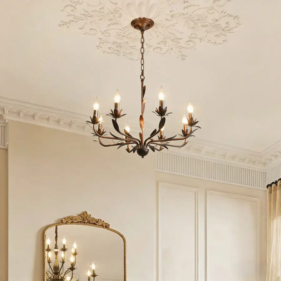 French Modern Home Decor Pendant Lamp Iron Hotel Villa Middle Bedroom Livingroom Ceiling Moddle Chandelier Light — view 4