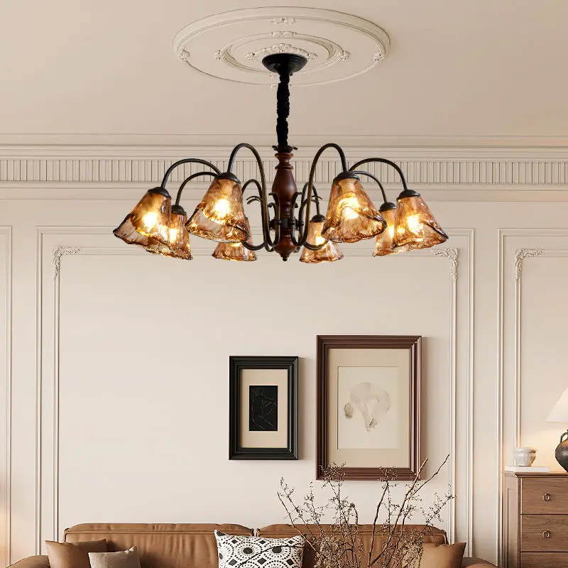 French Modern Home Hotel Decor Ceiling Chandelier Light Iron Glass Banquet Hall Villa Middle Bedroom Livingroom Pendant — view 1