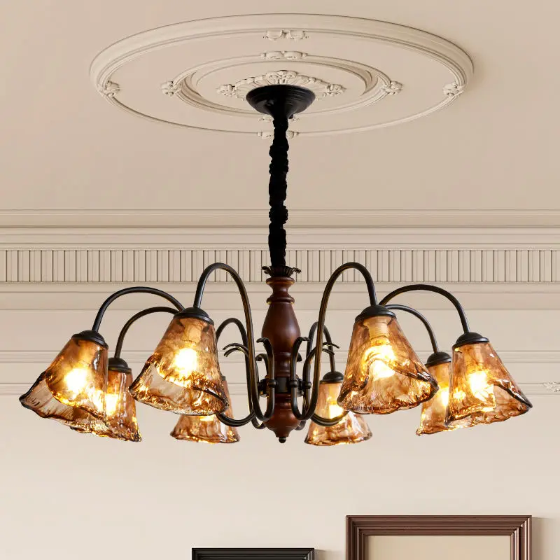 French Modern Home Hotel Decor Ceiling Chandelier Light Iron Glass Banquet Hall Villa Middle Bedroom Livingroom Pendant — view 2