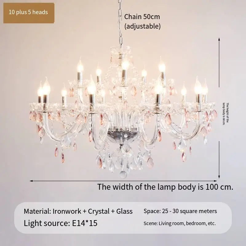 Romantic Modern LED Crystal Home Hotel Villa Decor Chandelier Light Wedding Banquet Hall Candle Iron Glass Pendant Lamp — view 2