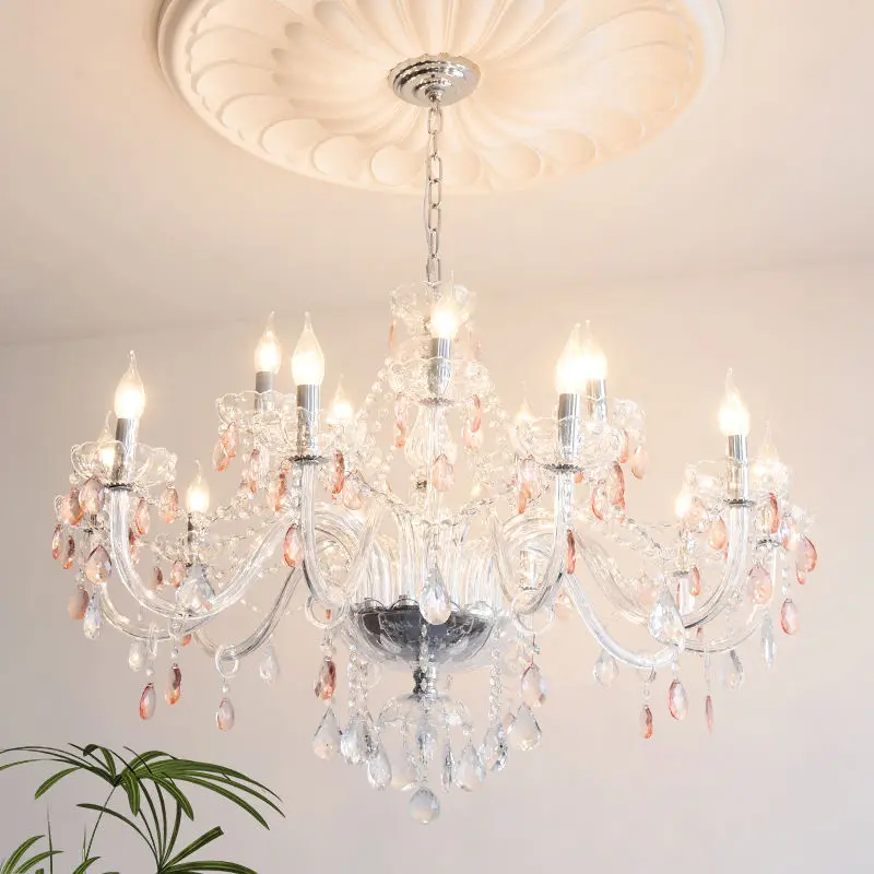Romantic Modern LED Crystal Home Hotel Villa Decor Chandelier Light Wedding Banquet Hall Candle Iron Glass Pendant Lamp — view 3