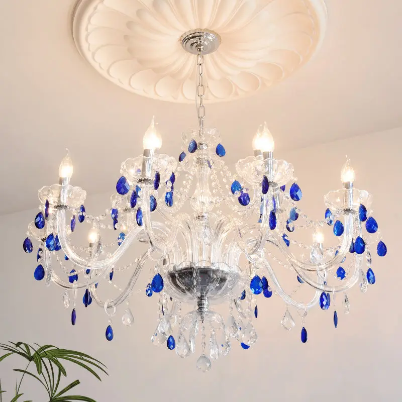 Romantic LED Crystal Home Hotel Villa Decor Chandelier Adjustable Height Wedding Banquet Hall Candle Iron Glass Pendant — view 1