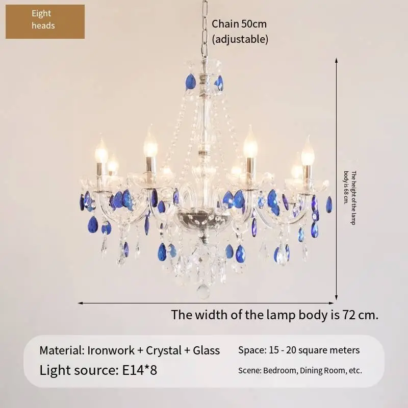 Romantic LED Crystal Home Hotel Villa Decor Chandelier Adjustable Height Wedding Banquet Hall Candle Iron Glass Pendant — view 2