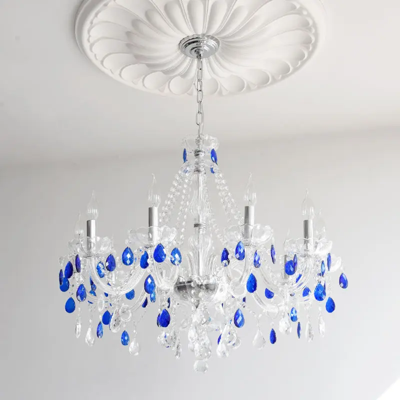Romantic LED Crystal Home Hotel Villa Decor Chandelier Adjustable Height Wedding Banquet Hall Candle Iron Glass Pendant — view 3