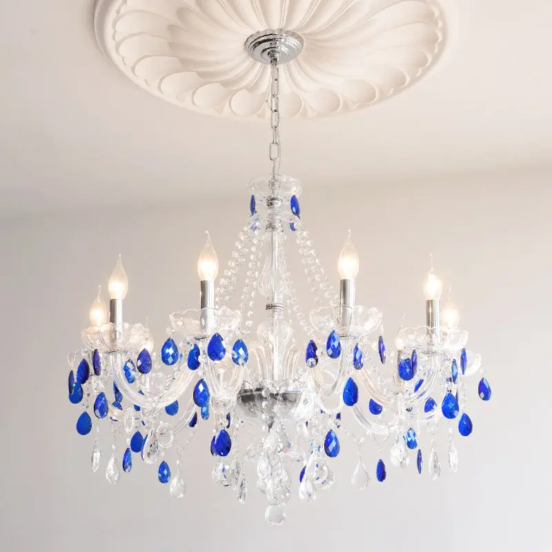 Romantic LED Crystal Home Hotel Villa Decor Chandelier Adjustable Height Wedding Banquet Hall Candle Iron Glass Pendant — view 6