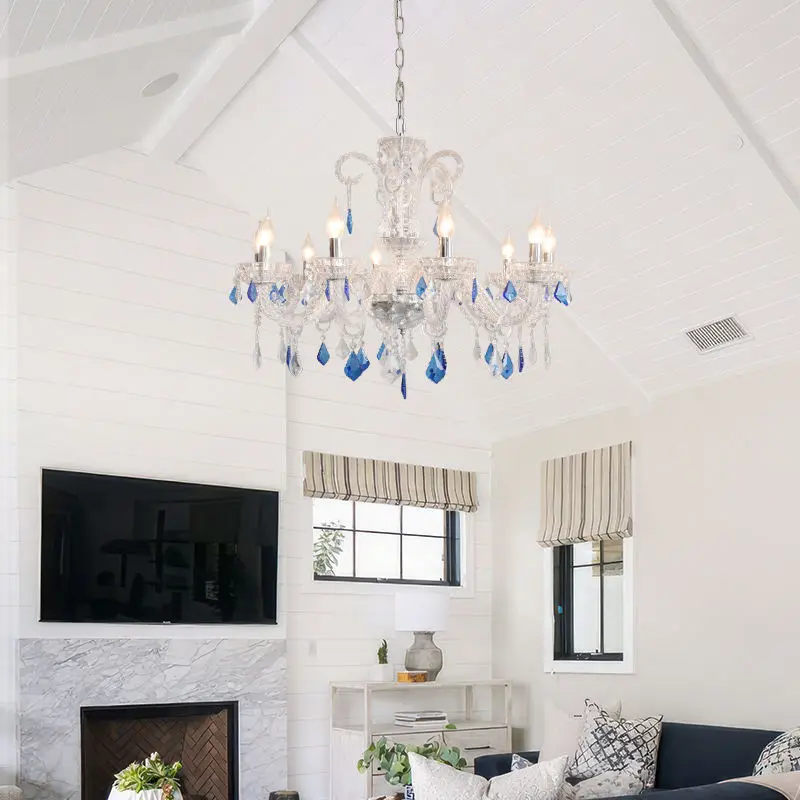 Modern LED Crystal Romantic Wedding Banquet Hall Villa Candle Chandelier Light Middle Dimmable Adjustable Height Pendant — view 1