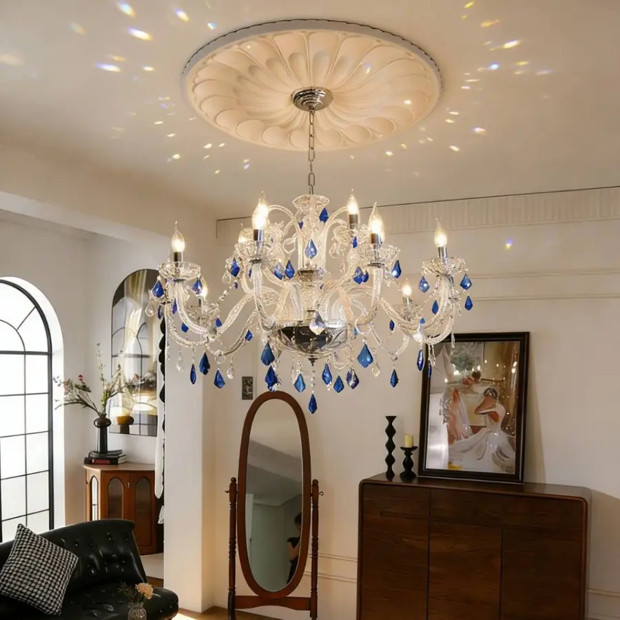 Modern LED Crystal Romantic Wedding Banquet Hall Villa Candle Chandelier Light Middle Dimmable Adjustable Height Pendant — view 2