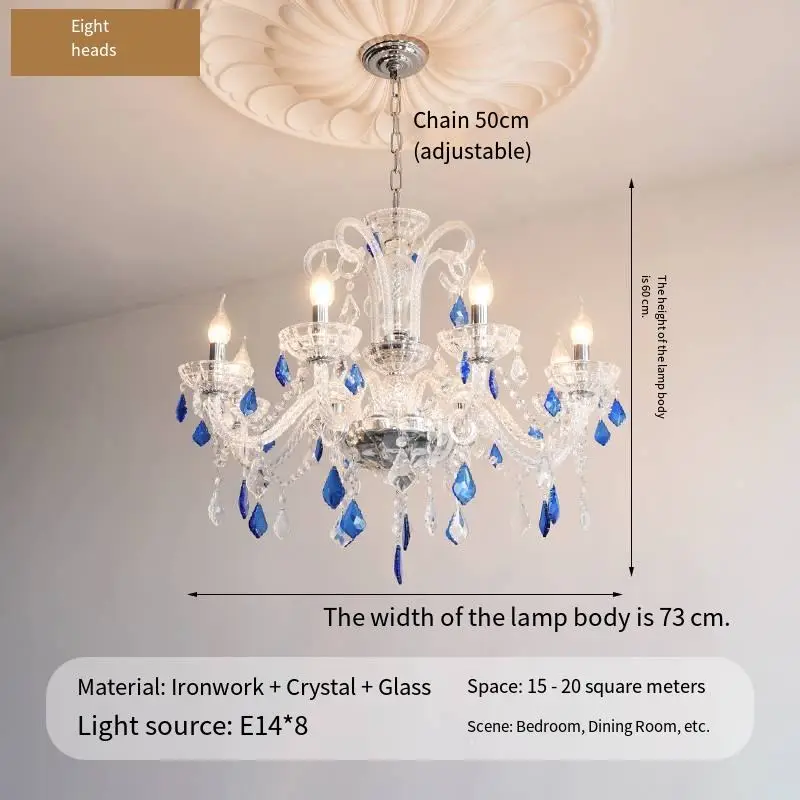 Modern LED Crystal Romantic Wedding Banquet Hall Villa Candle Chandelier Light Middle Dimmable Adjustable Height Pendant — view 4