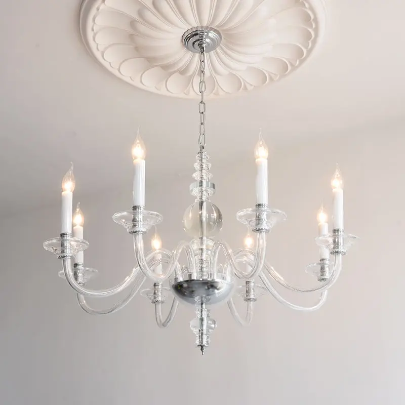 French Romantic Home Decor Pendant Lamp Iron Crystal Glass Banquet Hall Villa Middle Bedroom Livingroom Ceiling Chandeli — view 4