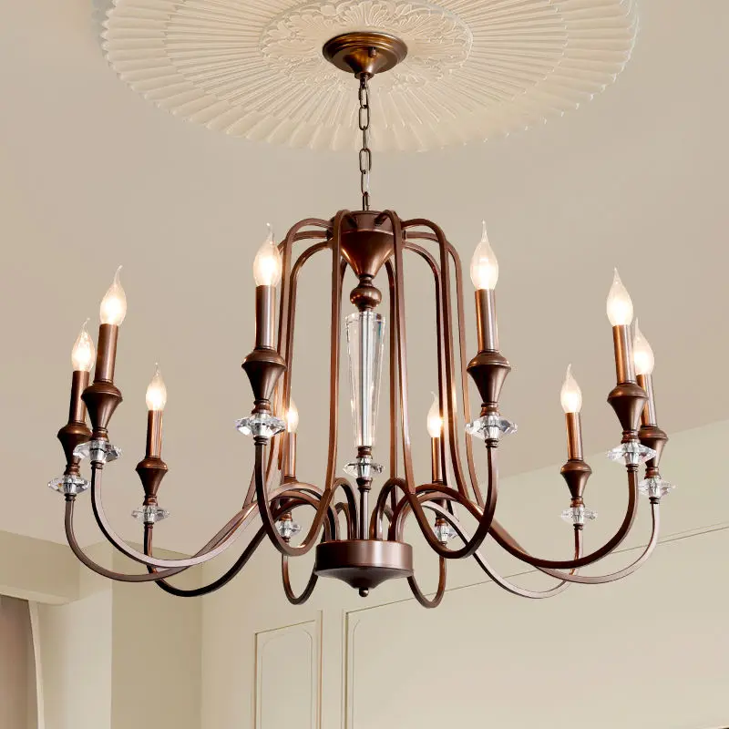 Home Decor Pendant Lamp Modern LED Iron Crystal Romantic Banquet Hall Villa Candle Middle Dimmable Ceiling Chandelier Li — view 1