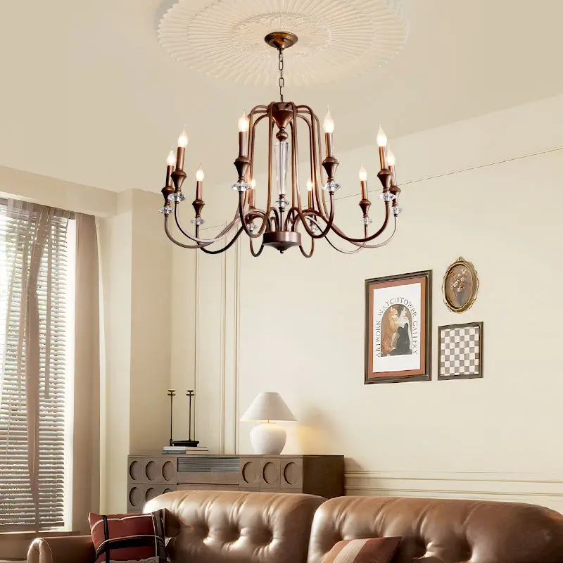 Home Decor Pendant Lamp Modern LED Iron Crystal Romantic Banquet Hall Villa Candle Middle Dimmable Ceiling Chandelier Li — view 2