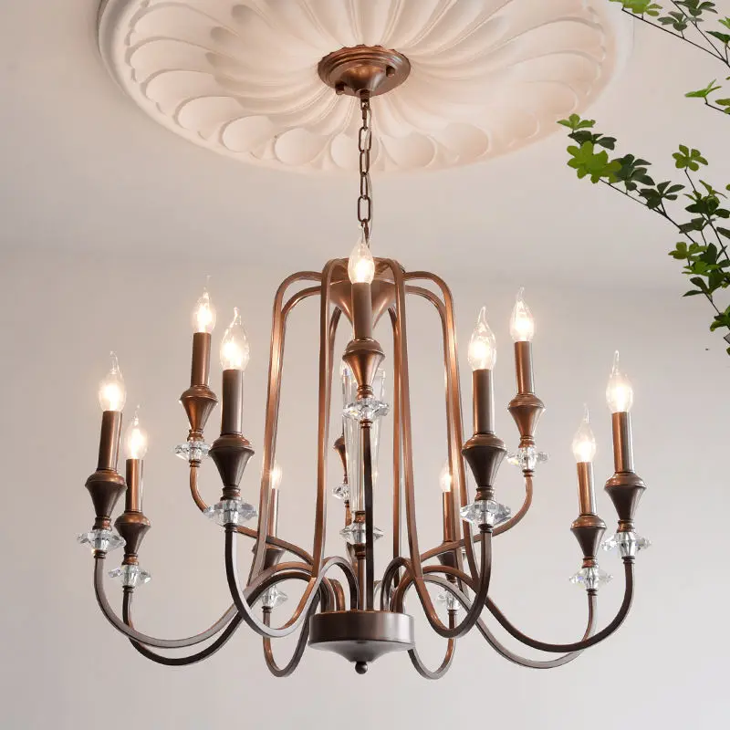 Home Decor Pendant Lamp Modern LED Iron Crystal Romantic Banquet Hall Villa Candle Middle Dimmable Ceiling Chandelier Li — view 3